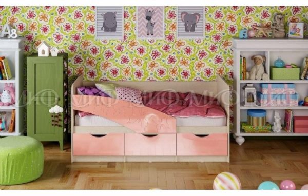 Фото бабочки кровать 2,0*0,8м, розовый металлик, дуб беленый МИФ