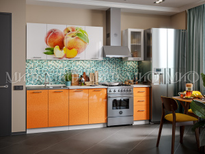 кухня фотопечать персик 2,0м, белый глянец холодный/манго металлик фото