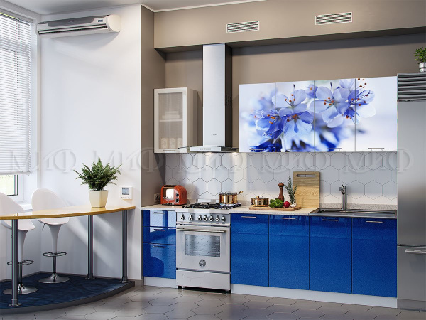 Фото кухня фотопечать лара 2,0м, белый шагрень/синий металлик МИФ
