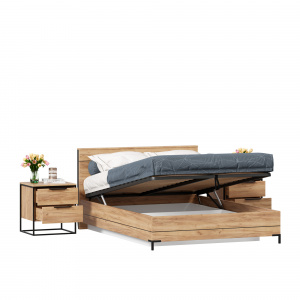 кровать двуспальная 1400 с подъемным механизмом норд с тумбами (дуб золотой) фото