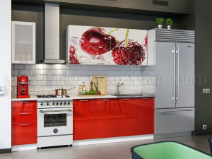 кухня фотопечать черешня 2,0м, белый глянец холодный/красный металлик фото
