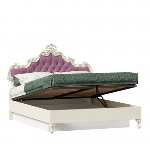 кровать двуспальная 1600 с подъемным механизмом с мягким изголовьем маркиза (алебастр/сиреневый) фото