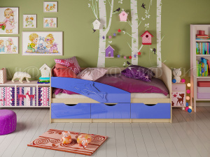 дельфин кровать 1,6*0,8м, синий металлик, дуб беленый фото