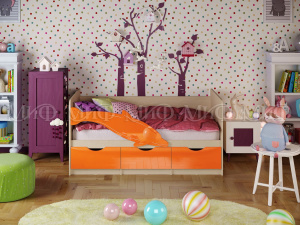 дельфин №1 кровать 2,0*0,8м, оранжевый металлик, дуб беленый фото