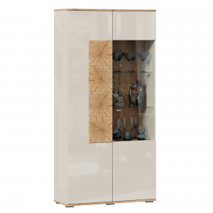 шкаф двухстворчатый со стеклом 920 фиджи (левый дуб золотой/кашмир) фото