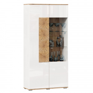 шкаф двухстворчатый со стеклом 920 фиджи (левый дуб золотой/белый) фото