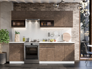 бруклин №30 кухонный гарнитур 260 см, бетон коричневый, к. белый фото
