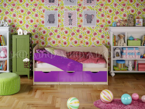 бабочки кровать 1,8*0,8м, фиолетовый металлик, дуб беленый фото