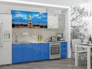 кухня фотопечать париж 2,0м, белый шагрень/синий металлик фото