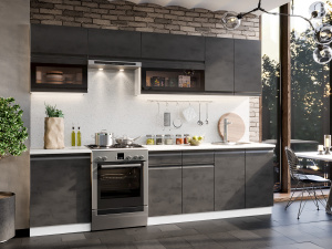бруклин модульная кухня, бетон черный, к. белый фото