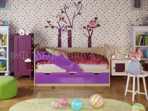дельфин №1 кровать 1,8*0,8м, фиолетовый металлик, дуб беленый фото