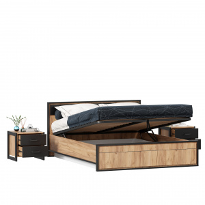кровать двуспальная 1600 с подъемным механизмом с тумбами техно (дуб золотой/черный) фото
