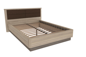 кровать двуспальная 1400 с мягким изголовьем бруна (сономе эйч темная/сономе эйч светлая) фото