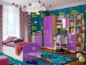 юниор-2 глянец набор мебели для детской, фиолетовый металл, дуб беленый фото