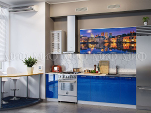 кухня фотопечать гаага 2,0м, белый шагрень/синий металлик фото