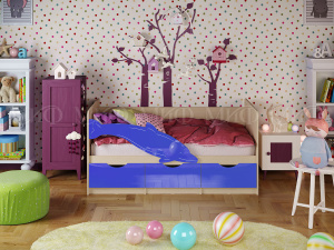 дельфин №1 кровать 1,8*0,8м, синий металлик, дуб беленый фото