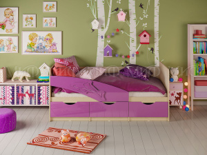 дельфин кровать 1,6*0,8м, фиолетовый металлик, дуб беленый фото