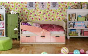 бабочки кровать 1,8*0,8м, розовый металлик, дуб беленый фото