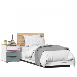 кровать односпальная 900 с тумбой урбан (белый/розовый) фото