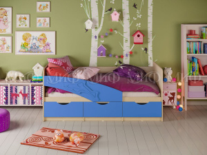 дельфин кровать 1,6*0,8м, синий, дуб беленый фото