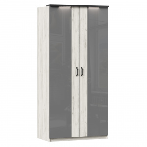 шкаф двухстворчатый с комбинированными дверями техно (дуб крафт белый/серый шифер) фото
