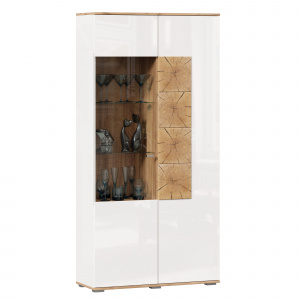 шкаф двухстворчатый со стеклом 920 фиджи (правый дуб золотой/белый) фото