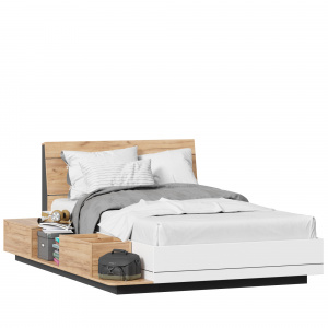 кровать полутороспальная 1200 с тумбой приставной урбан (дуб золотой/чёрный/белый/розовый) фото