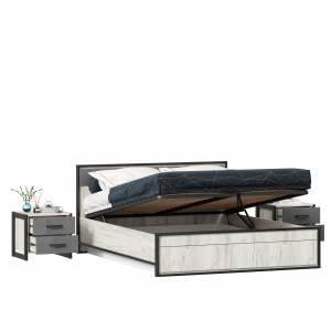 кровать двуспальная 1600 с подъемным механизмом с тумбами техно (дуб крафт белый/серый шифер) фото