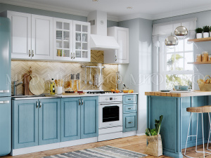 кухня констанция-1 2,0м, белый матовый/голубой фото