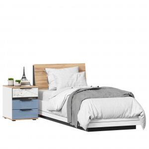 кровать односпальная 900 с тумбой урбан (белый/чёрный/капри синий) фото