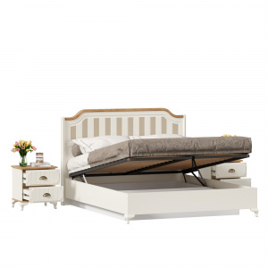 кровать двуспальная 1600 с подъемным механизмом с тумбами вилладжио (алебастр/дуб золотой) фото
