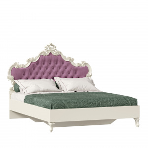 кровать двуспальная 1600 с мягким изголовьем маркиза (алебастр/сиреневый) фото