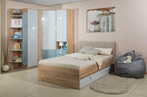 детская спальня №3 модекс-2 (дуб золотой/белый/голубой) фото