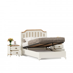 кровать полутороспальная 1200 с подъемным механизмом с тумбами вилладжио (алебастр/дуб золотой) фото