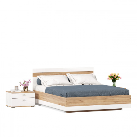 Фото кровать двуспальная 1600 с тумбами с подъёмным механизмом фиджи (дуб золотой/белый) Любимый Дом