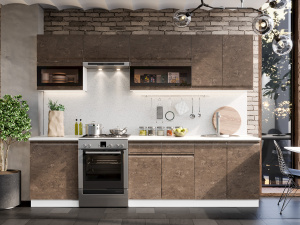 Фото бруклин модульная кухня, бетон коричневый, к. белый Интерьер-центр