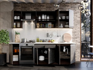 Фото бруклин №46 кухня 260 см, бетон черный, к. венге Интерьер-центр