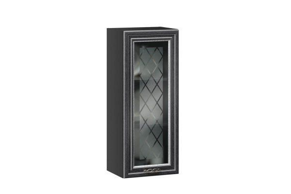 Фото шкаф кухонный 400 высокий со стеклом италия (чёрный/дуб темный) Любимый Дом