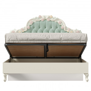 Фото кровать двуспальная 1600 с подъемным механизмом с мягким изголовьем луиза (алебастр/мятный) Любимый Дом