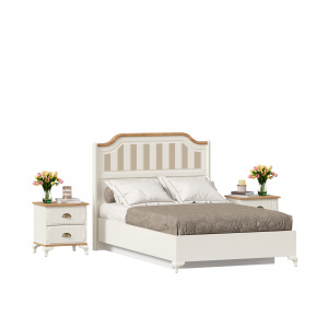 Фото кровать полутороспальная 1200 с подъемным механизмом с тумбами вилладжио (алебастр/дуб золотой) Любимый Дом
