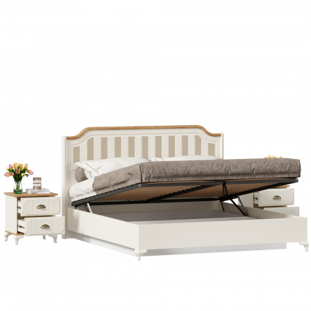 Фото кровать двуспальная 1800 с подъемным механизмом с тумбами вилладжио (алебастр/дуб золотой) Любимый Дом