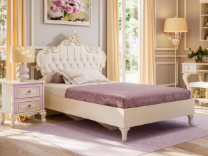 Фото кровать полутороспальная 1200 с мягким изголовьем маркиза (алебастр/шампань) Любимый Дом
