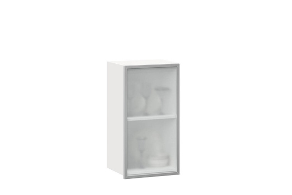 Фото шкаф кухонный 400 со стеклом шервуд (правый белый) Любимый Дом