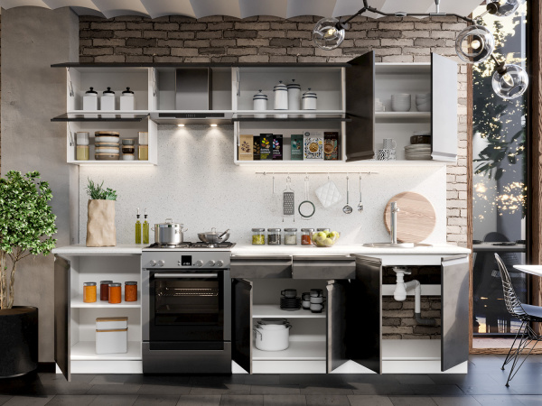 Фото бруклин модульная кухня, бетон черный, к. белый Интерьер-центр
