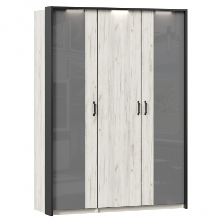Фото шкаф трехстворчатый с комбинированными дверями с паспарту техно (дуб крафт белый) Любимый Дом