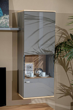 Фото шкаф навесной со стеклом фиджи (правый дуб золотой/антрацит) Любимый Дом