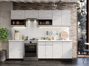 Фото бруклин №30 кухонный гарнитур 260 см, бетон белый, к. венге Интерьер-центр