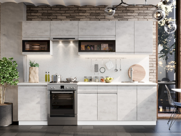 Фото бруклин модульная кухня, бетон белый, к. белый Интерьер-центр