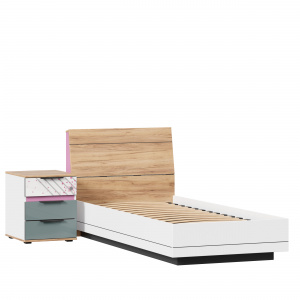 Фото кровать односпальная 900 с тумбой урбан (белый/розовый) Любимый Дом