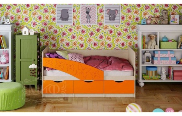 Фото бабочки кровать 1,6*0,8м, оранжевый металлик, дуб беленый МИФ